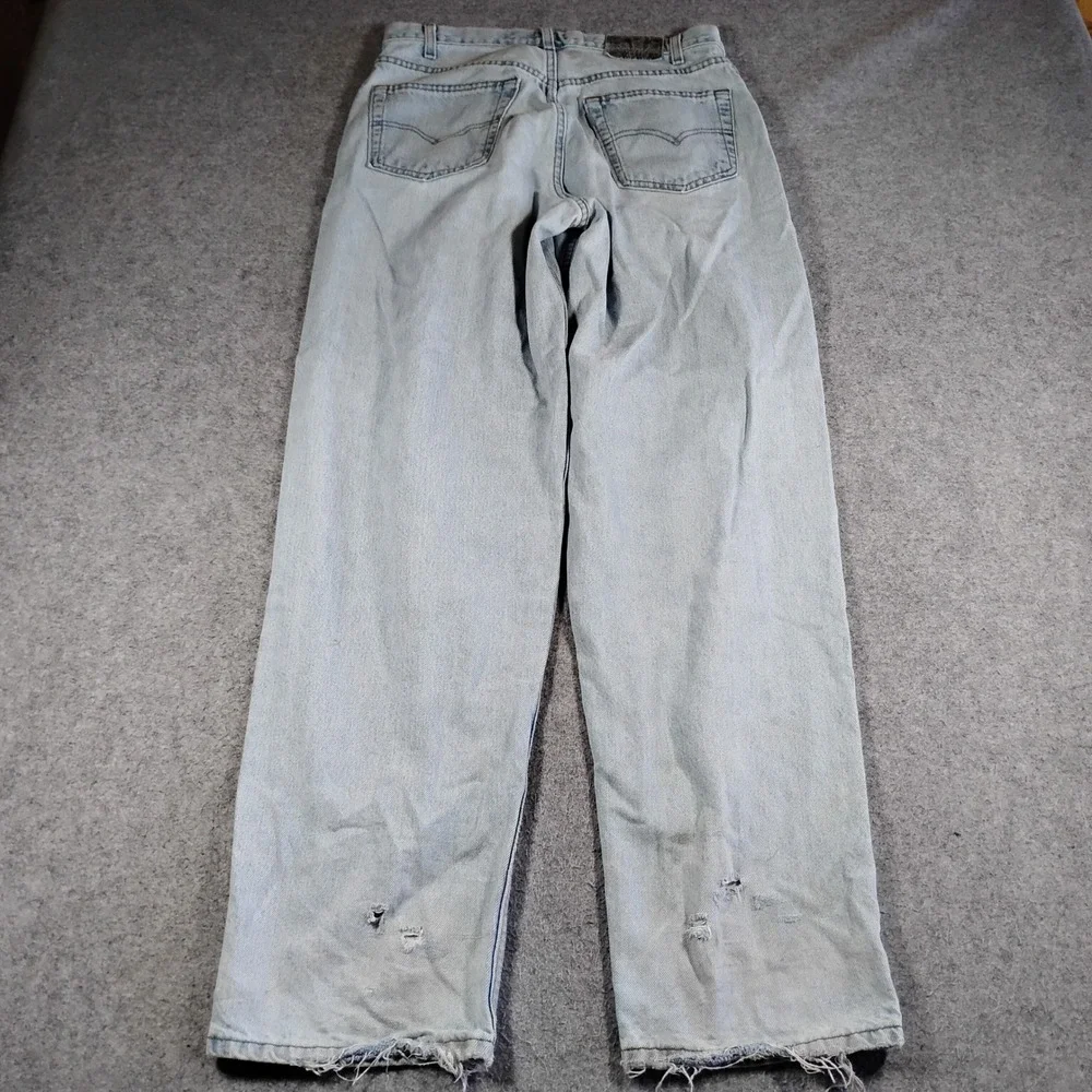 Vintage Levis SilverTab Baggy Pleated Jeans Men 33x34 Blue Light Wash Distressed